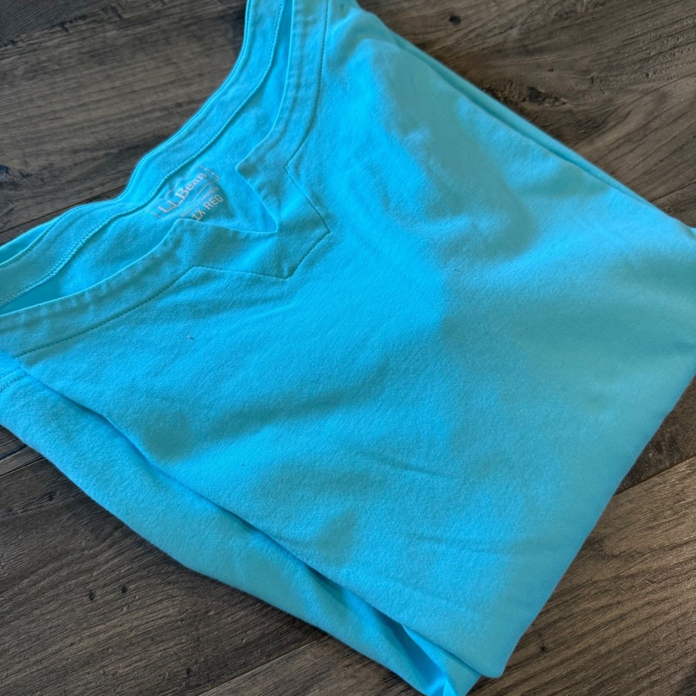 L.L. Bean Womens 1X Turquoise Blue Split Neck Button Shoulder Knit Top